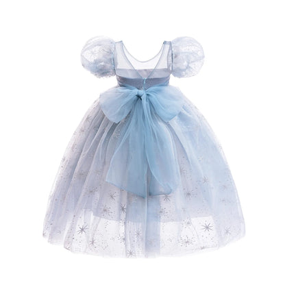 Elsa Princess Costume Girl Summer Knee-length Dress Children Short Sleeve Breathable Mesh Gown for Formal Party Birthday Gifts