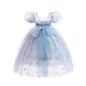 Elsa Princess Costume Girl Summer Knee-length Dress Children Short Sleeve Breathable Mesh Gown for Formal Party Birthday Gifts