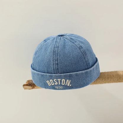 Washed Denim Baby Brimless Hat Retro Letter Embroidered Melon Cap for Infant Boy Girl Summer Adjustable Kids Docker Caps