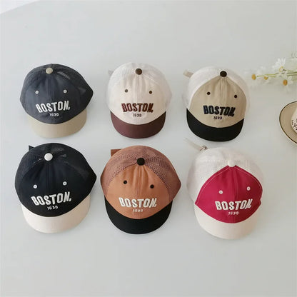 Summer Baby Short Brim Baseball Cap Patchwork Adjustable Mesh Sun Hat For Boy Girl Letter Embroidery Infant Duck Tongue Caps