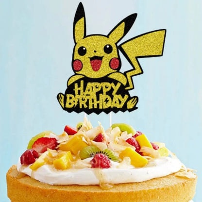 Pokemon Happy Birthday Acrylic Cake Topper Party Decoration Pikachu Cake Decor Flag Baby Shower