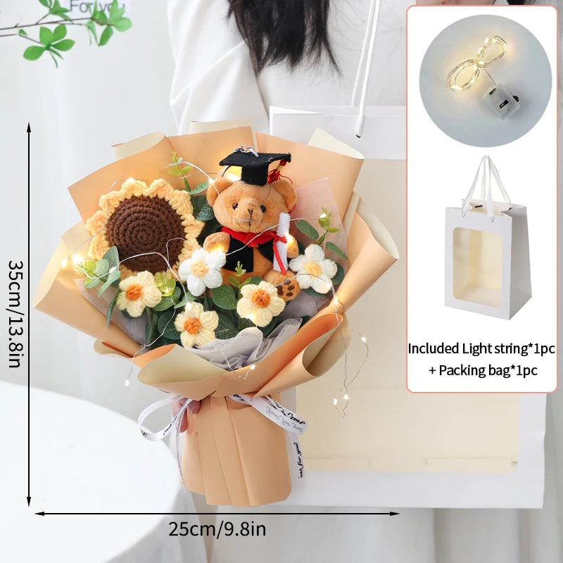 DIY Simulated Flower Bouquet Crochet Sunflower Finished Product Bouquet Graduation Doctoral Bear Valentine's Day Birthday Gift