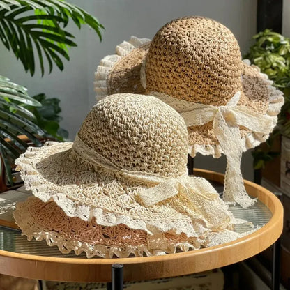 Summer Foldable Lace Edge Straw Hat