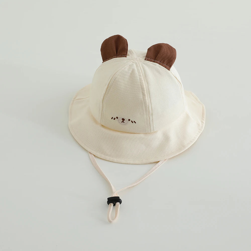 New Panama Summer Baby Bucket Hat for Boys Girls Cotton Cute Bear Toddler Sun Cap Children Beach Sun Hat Kids UV Protection Cap