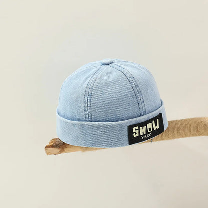 Washed Denim Baby Brimless Hat Retro Letter Embroidered Melon Cap for Infant Boy Girl Summer Adjustable Kids Docker Caps