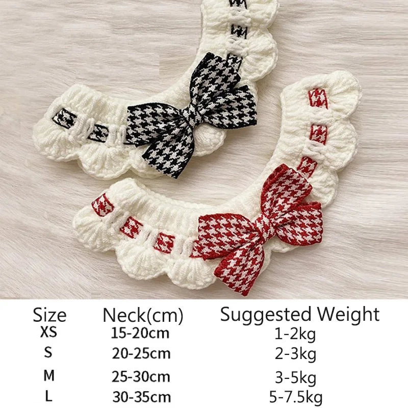 Elegant Pearl Cat Dog Collar Jewelled with Silk Ribbon Scarf Pendant Pet Bowtie Necklace for Puppy Kitten Bow Accessories Bowtie