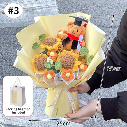 DIY Simulated Flower Bouquet Crochet Sunflower Finished Product Bouquet Graduation Doctoral Bear Valentine's Day Birthday Gift