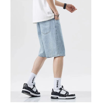 Summer men's seven inch jeans fashion design men's jeans slim fit straight leg short jeans casual loose wide leg denim shorts