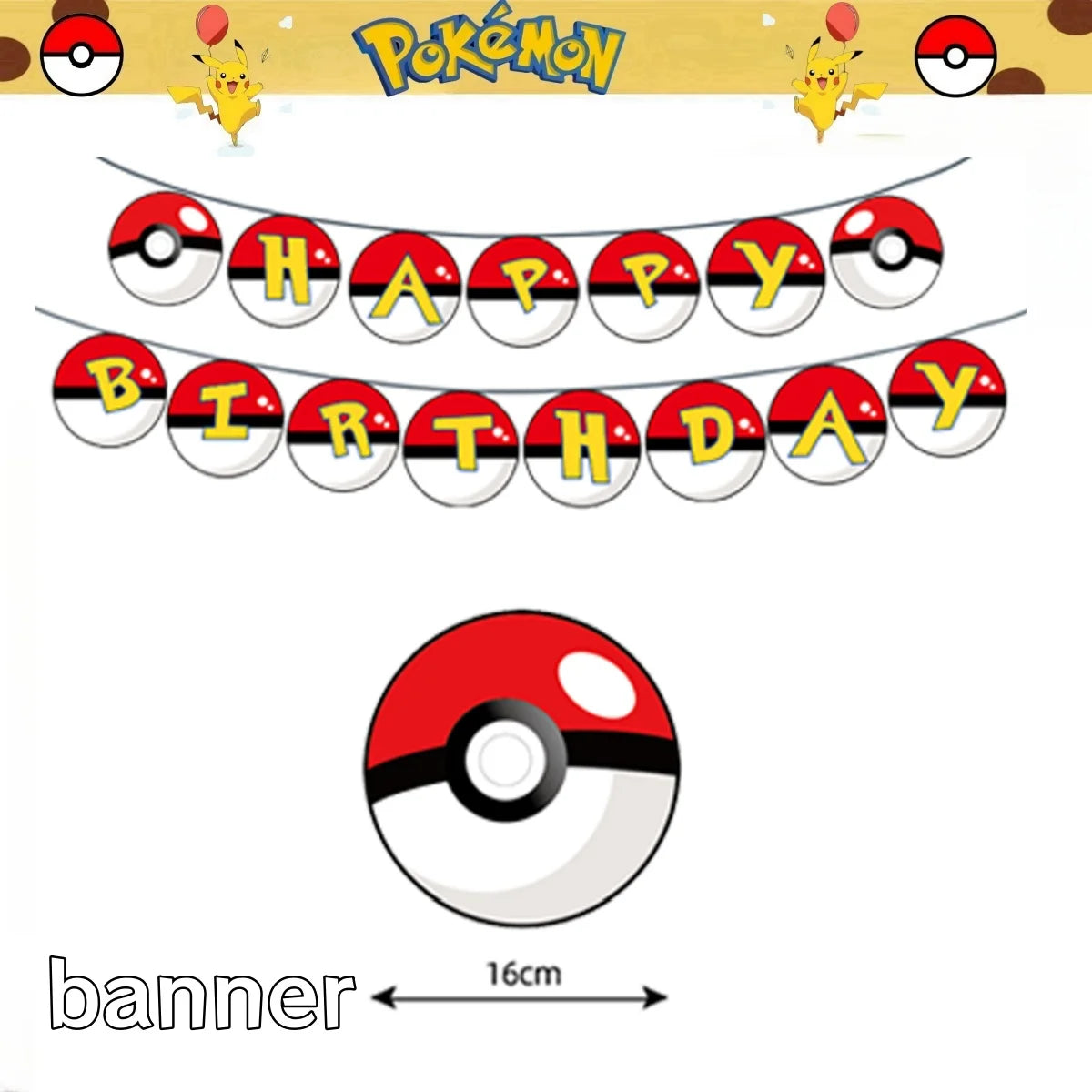Pokemon Happy Birthday Banner Party Decoration Pikachu Flag banner Baby Shower Kids Boys Favors Gifts