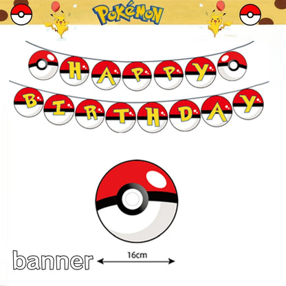Pokemon Happy Birthday Banner Party Decoration Pikachu Flag banner Baby Shower Kids Boys Favors Gifts