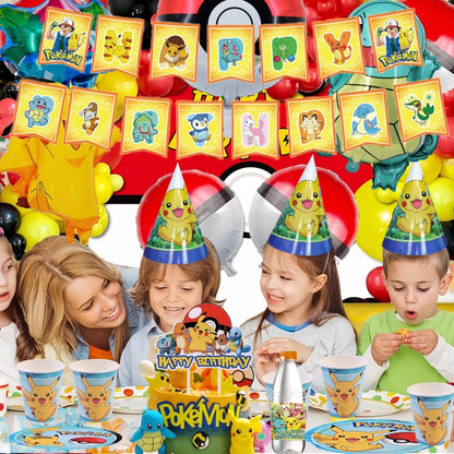 Pokemon Happy Birthday Banner Party Decoration Pikachu Flag banner Baby Shower Kids Boys Favors Gifts