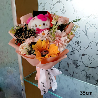 Anime Hello Kitty Cartoon Plush Bouquet Sanrio Artificial Rose Flowers Doll Christmas Home Wedding Decoration Valentine's Day Gi