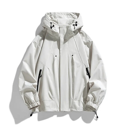 Men Jacket Hooded Windbreaker Trench Coats Oversize Plus Size Waterproof Black Bomber Camping Loose Thin Softshell