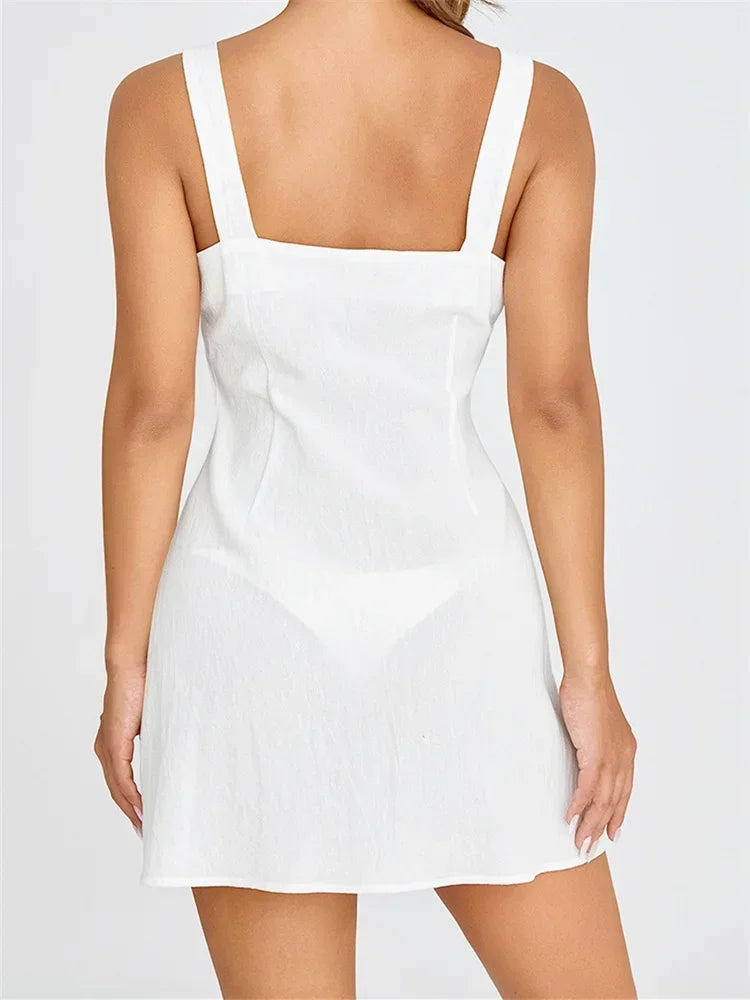 Women Short Dress Sleeveless Square