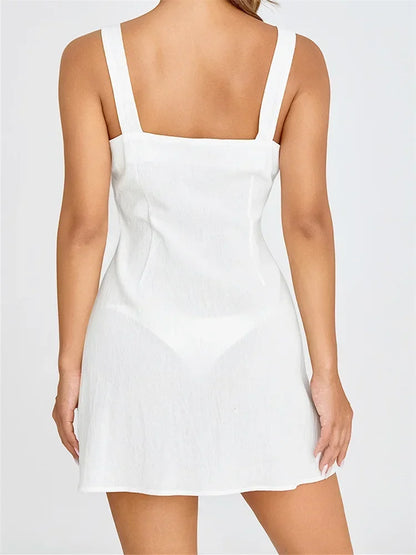Women Short Dress Sleeveless Square