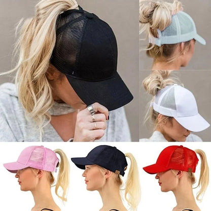 2025 New Ponytail Baseball Cap For Summer Women's Adjustable Black Hat Messy Cap Casual Cotton Girl Snapback Mesh Caps Casual