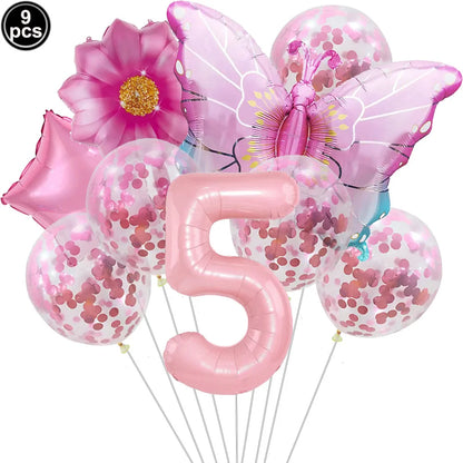 1set Pink Butterfly Balloons 32inch Number Balloon Set Happy Birthday Butterfly Foil Balloon Baby Shower Birthday Party Decors
