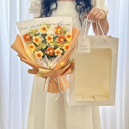 Graduation Bouquet 2025 Crochet Flowers Bouquet Knitted Flowers Artificial Flower Wedding Gift for Guests Valentine's Day Gift