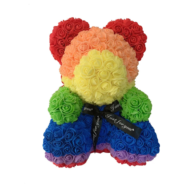 40cm Artificial Rose Heart Teddy Bear Handmade Bear of Roses For Women Valentine's Day Wedding Bithday Gift