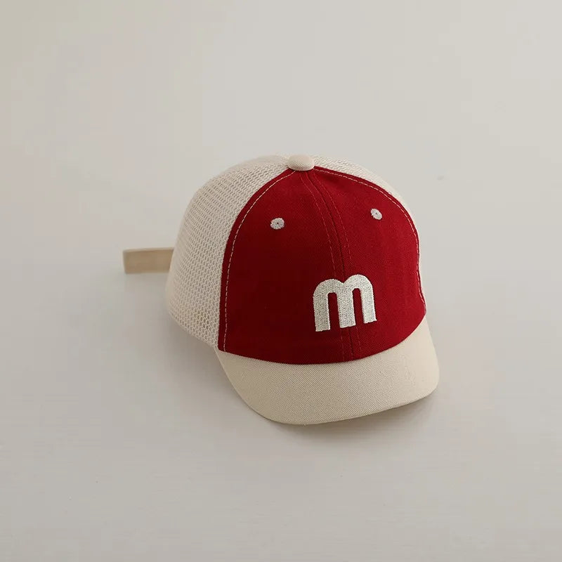 Summer Baby Short Brim Baseball Cap Patchwork Adjustable Mesh Sun Hat For Boy Girl Letter Embroidery Infant Duck Tongue Caps