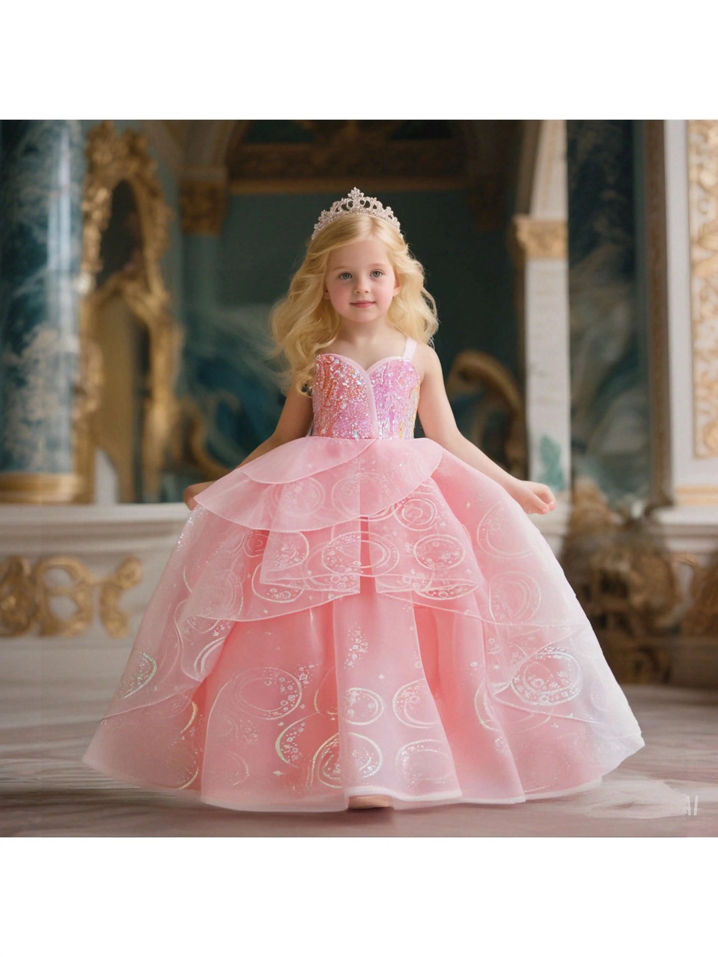 Girl Cosplay Wicked Glinda Costume Girls Sequins Pink Wedding Princess Evening Dress Halloween Witch Birthday Party Frocks