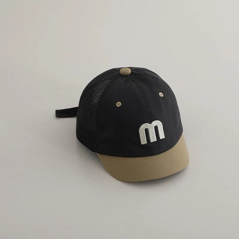 Summer Baby Short Brim Baseball Cap Patchwork Adjustable Mesh Sun Hat For Boy Girl Letter Embroidery Infant Duck Tongue Caps