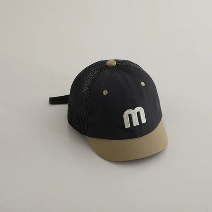 Summer Baby Short Brim Baseball Cap Patchwork Adjustable Mesh Sun Hat For Boy Girl Letter Embroidery Infant Duck Tongue Caps