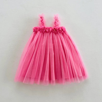 MILANCEL 1-6 Y Girls Dresses  3D Flower A Line Dress for Girls Sleeveless Camisole Mesh Dress
