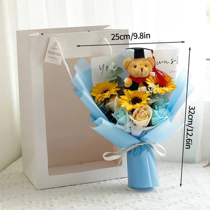 DIY Simulated Flower Bouquet Crochet Sunflower Finished Product Bouquet Graduation Doctoral Bear Valentine's Day Birthday Gift