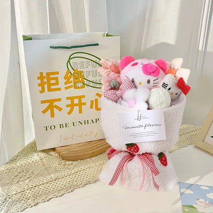 Sanrio Hello Kitty Bouquet Cute Cartoon Plush Doll Flower Cinnamoroll Kuromi My Melody Toys Flower Girl&Child Holiday Gifts