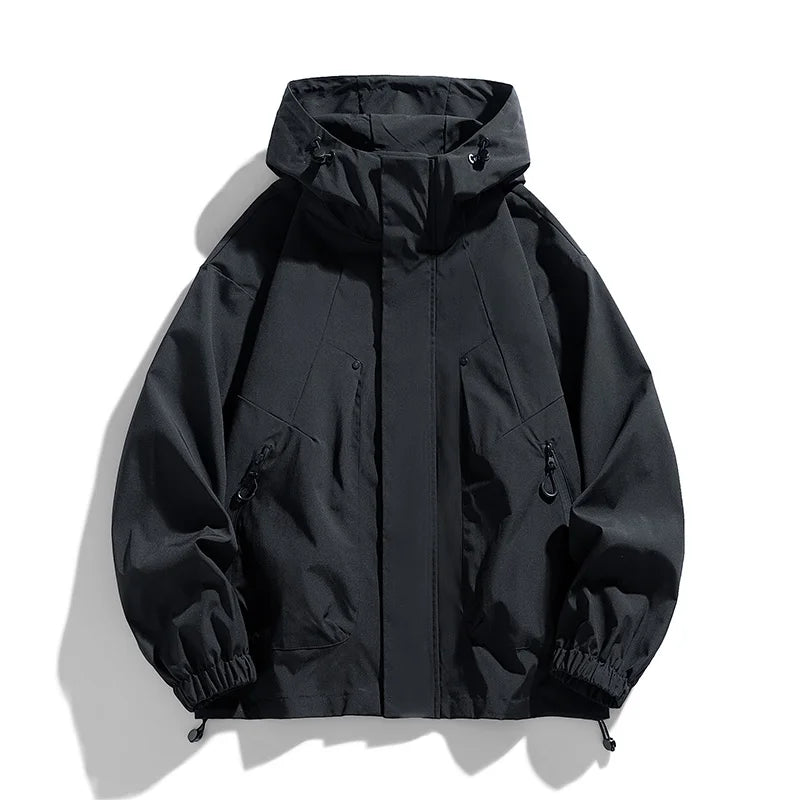 Men Jacket Hooded Windbreaker Trench Coats Oversize Plus Size Waterproof Black Bomber Camping Loose Thin Softshell