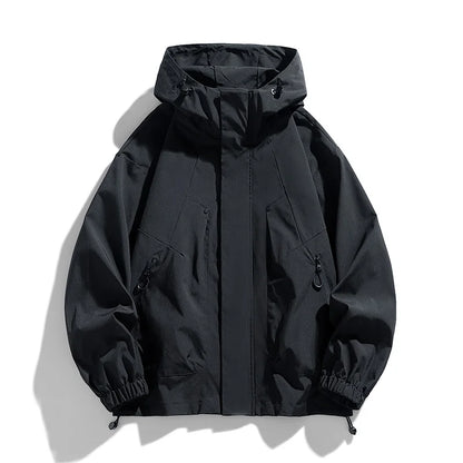 Men Jacket Hooded Windbreaker Trench Coats Oversize Plus Size Waterproof Black Bomber Camping Loose Thin Softshell