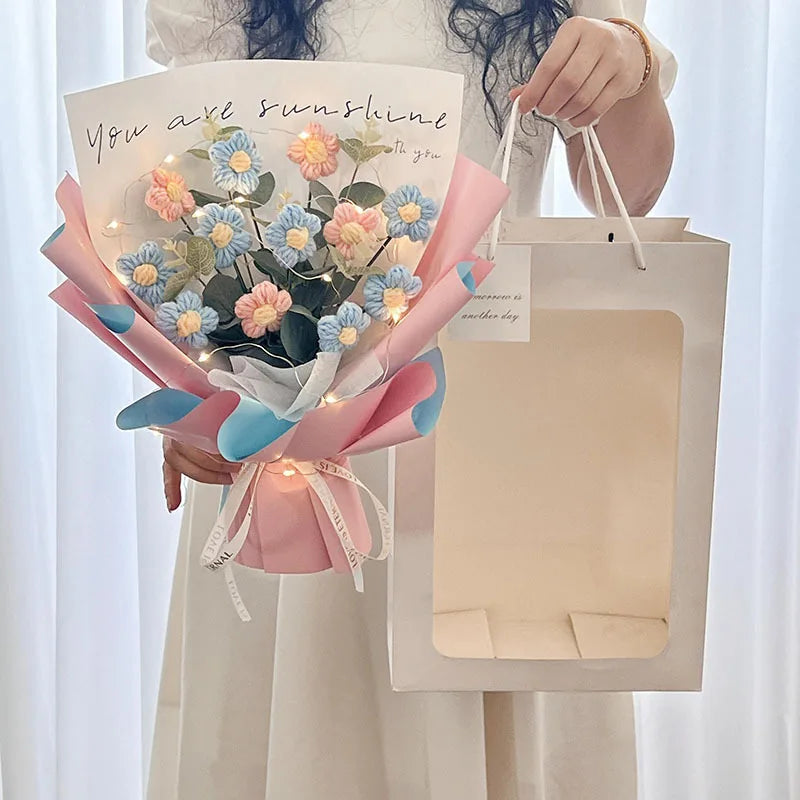Graduation Bouquet 2025 Crochet Flowers Bouquet Knitted Flowers Artificial Flower Wedding Gift for Guests Valentine's Day Gift