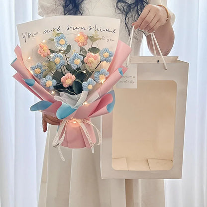 Graduation Bouquet 2025 Crochet Flowers Bouquet Knitted Flowers Artificial Flower Wedding Gift for Guests Valentine's Day Gift
