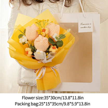 Graduation Bouquet 2025 Crochet Flowers Bouquet Knitted Flowers Artificial Flower Wedding Gift for Guests Valentine's Day Gift