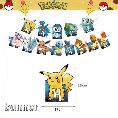 Pokemon Happy Birthday Banner Party Decoration Pikachu Flag banner Baby Shower Kids Boys Favors Gifts