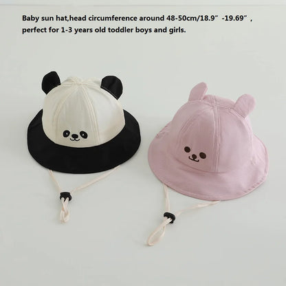 New Panama Summer Baby Bucket Hat for Boys Girls Cotton Cute Bear Toddler Sun Cap Children Beach Sun Hat Kids UV Protection Cap