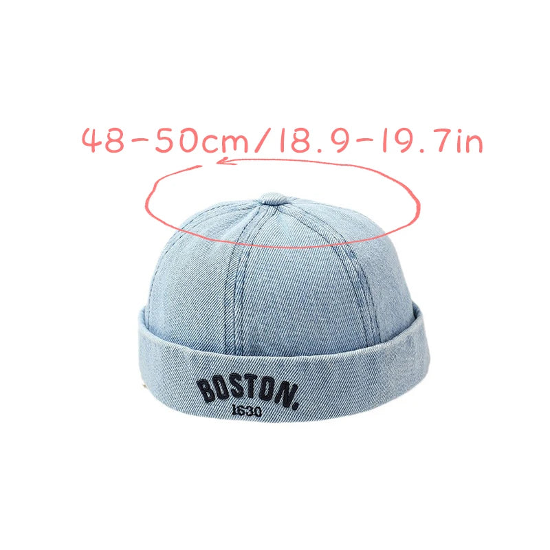 Washed Denim Baby Brimless Hat Retro Letter Embroidered Melon Cap for Infant Boy Girl Summer Adjustable Kids Docker Caps
