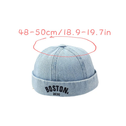 Washed Denim Baby Brimless Hat Retro Letter Embroidered Melon Cap for Infant Boy Girl Summer Adjustable Kids Docker Caps