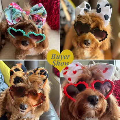 2Pcs/Pack Heart Dog Sunglasses Pet Dog Bows Cute Pet Grooming Bows Dog Hair Rubber Bands Photography