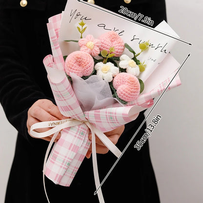 Graduation Bouquet 2025 Crochet Flowers Bouquet Knitted Flowers Artificial Flower Wedding Gift for Guests Valentine's Day Gift
