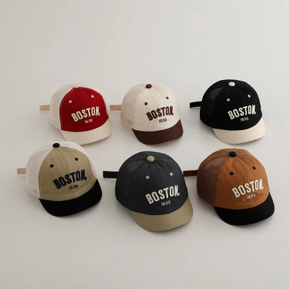 Summer Baby Short Brim Baseball Cap Patchwork Adjustable Mesh Sun Hat For Boy Girl Letter Embroidery Infant Duck Tongue Caps