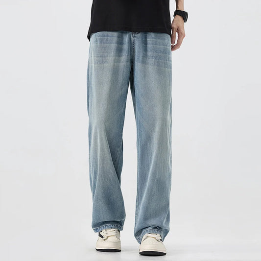 Summer thin men's denim pants are cool, breathable, comfortable, straight tube, slightly elastic, trendy and versatile