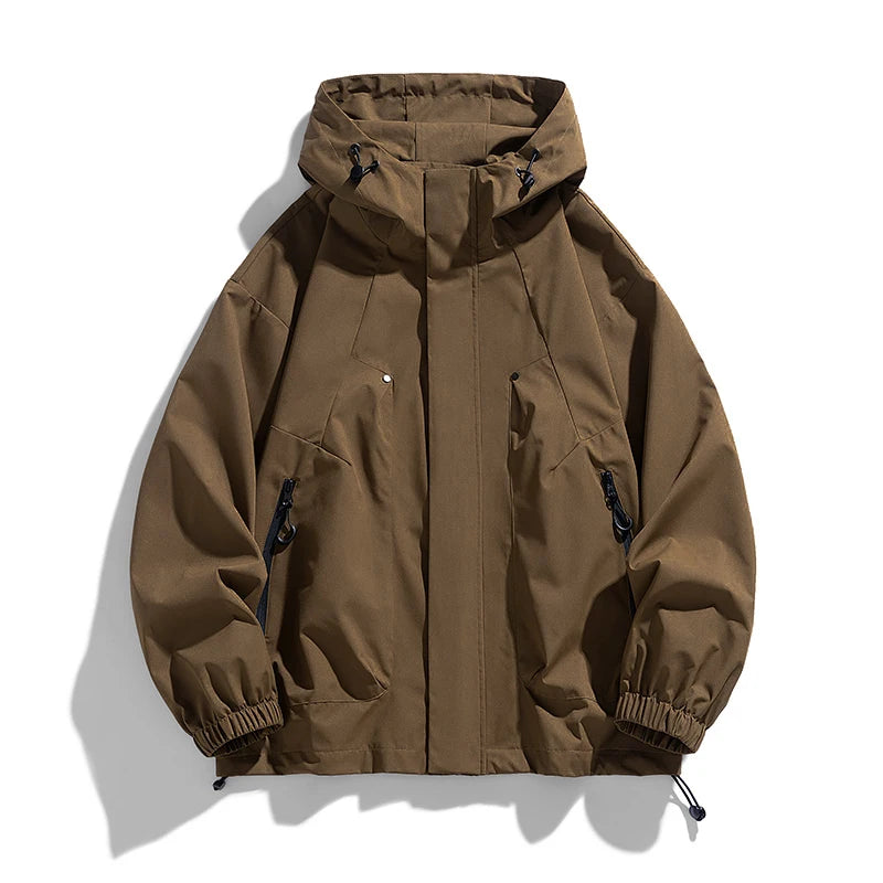 Men Jacket Hooded Windbreaker Trench Coats Oversize Plus Size Waterproof Black Bomber Camping Loose Thin Softshell