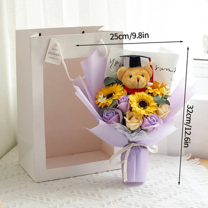 DIY Simulated Flower Bouquet Crochet Sunflower Finished Product Bouquet Graduation Doctoral Bear Valentine's Day Birthday Gift