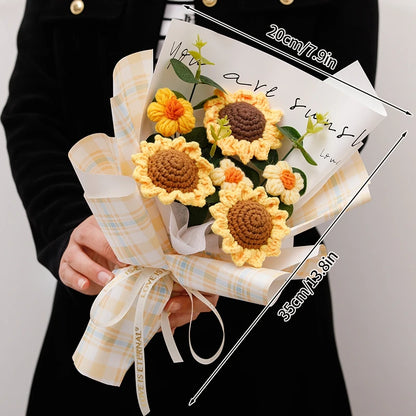Graduation Bouquet 2025 Crochet Flowers Bouquet Knitted Flowers Artificial Flower Wedding Gift for Guests Valentine's Day Gift
