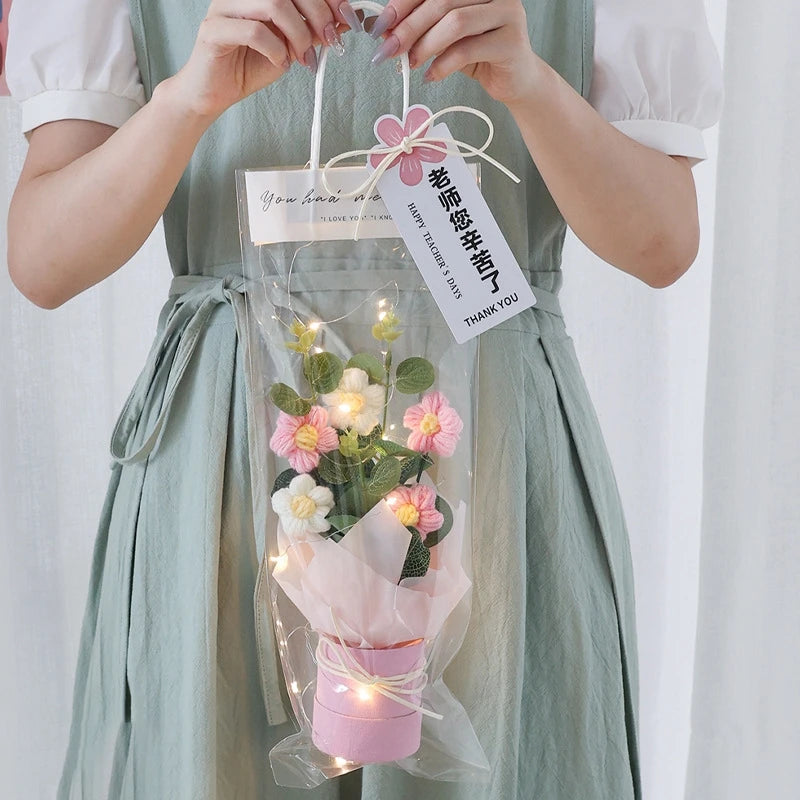 Graduation Bouquet 2025 Crochet Flowers Bouquet Knitted Flowers Artificial Flower Wedding Gift for Guests Valentine's Day Gift