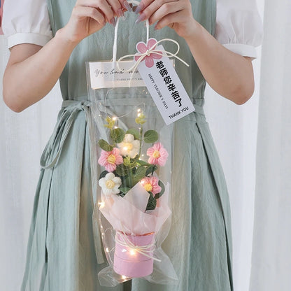 Graduation Bouquet 2025 Crochet Flowers Bouquet Knitted Flowers Artificial Flower Wedding Gift for Guests Valentine's Day Gift