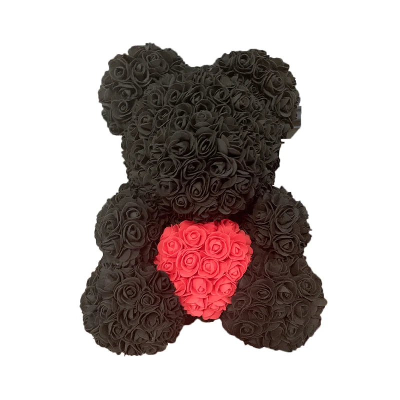 40cm Artificial Rose Heart Teddy Bear Handmade Bear of Roses For Women Valentine's Day Wedding Bithday Gift