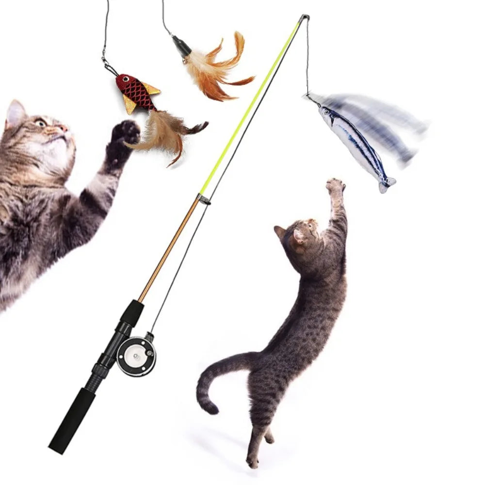 Retractable Cat Teaser Wand Toy Ultra-Long Plush Interactive Cat Toys Refills Fishing Rod Cat Fishing Pole Toy for Indoor Cats